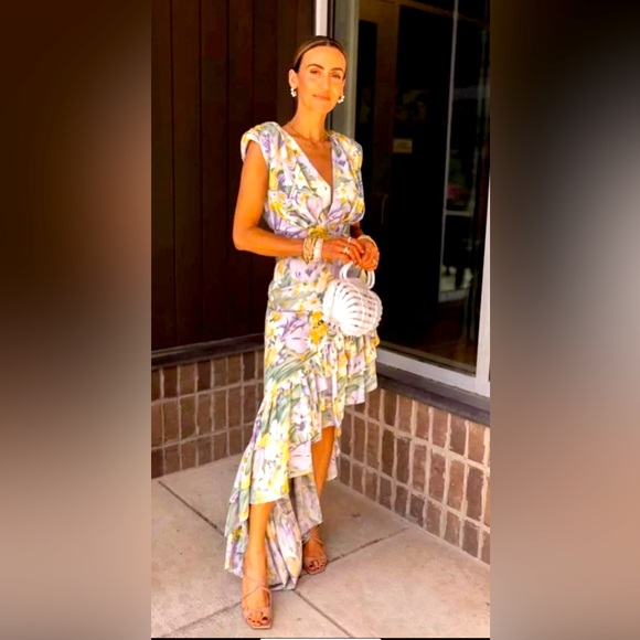 Bronx And Banco Tropics Floral Asymmetrical Ruffle Tiered Maxi Dress L 8 - Picture 1 of 12